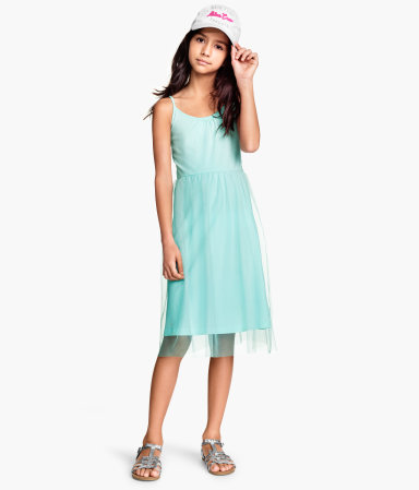 Đầm H&M thun bé gái, hàng xuất xịn, made in cambodia, màu xanh pastel.