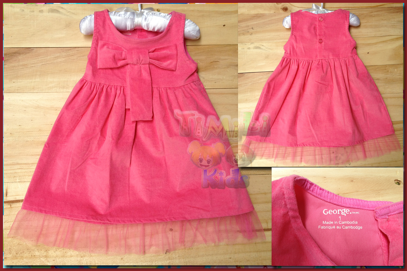 Đầm nhung bé gái hiệu George, hàng xuất made in cambodia, màu hồng.